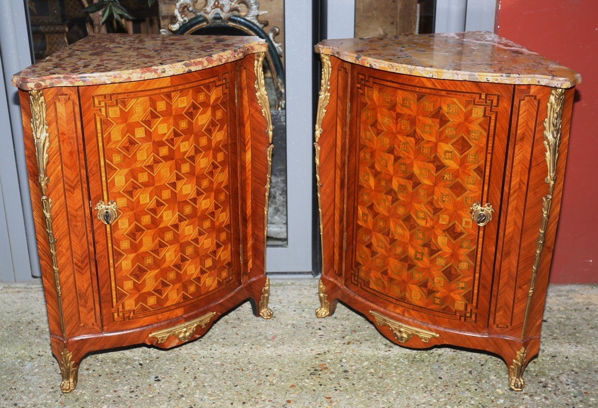 Pair Of Transition Period Corners Circa 1765, Stamped By Stumpff.-photo-2