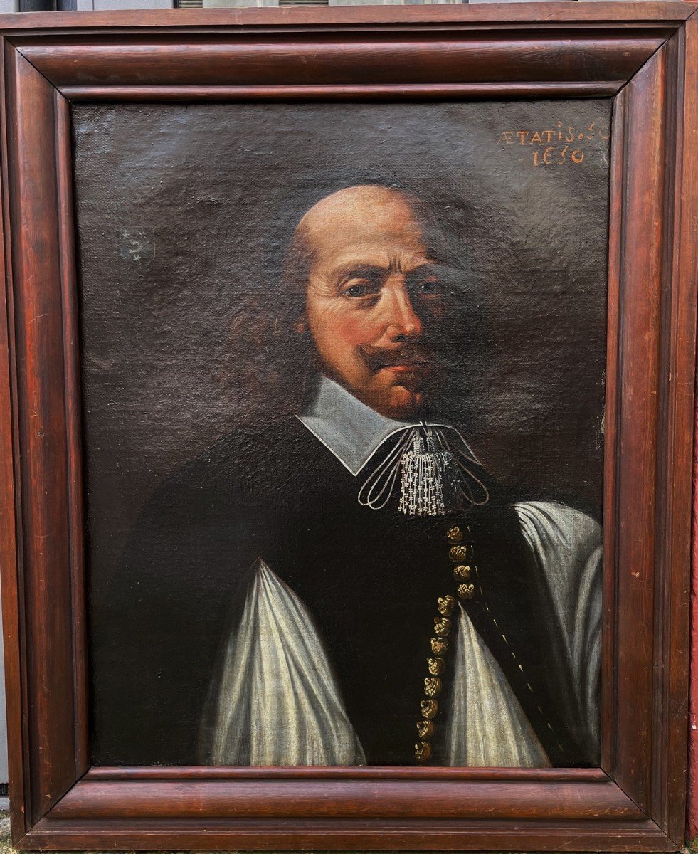 Ecole Française Milieu XVIIème, Portrait d'Homme , Annoté Aetatis/1650