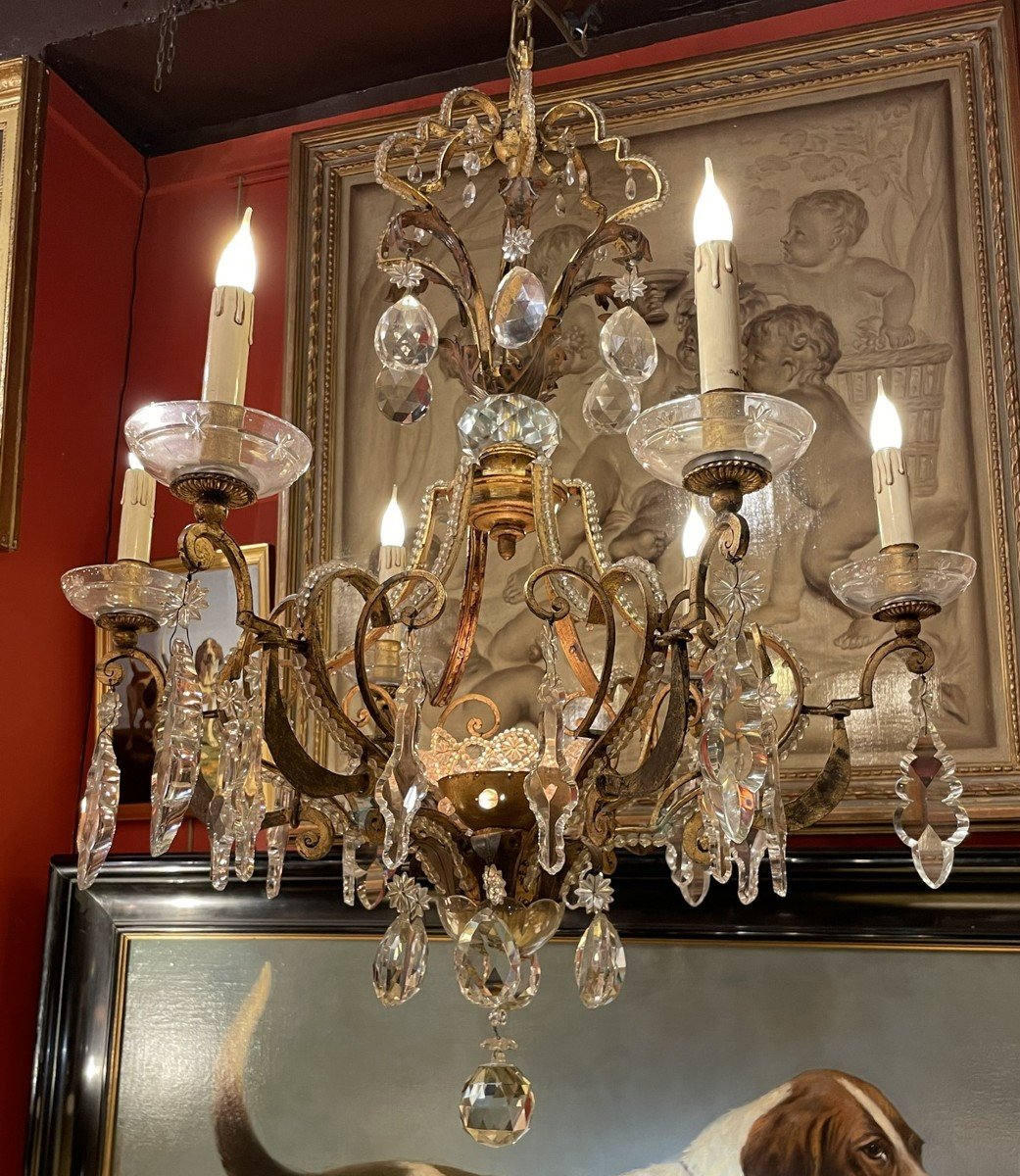 Chandelier With 6 Arms Of Lights, Italian Work Early 20th Century