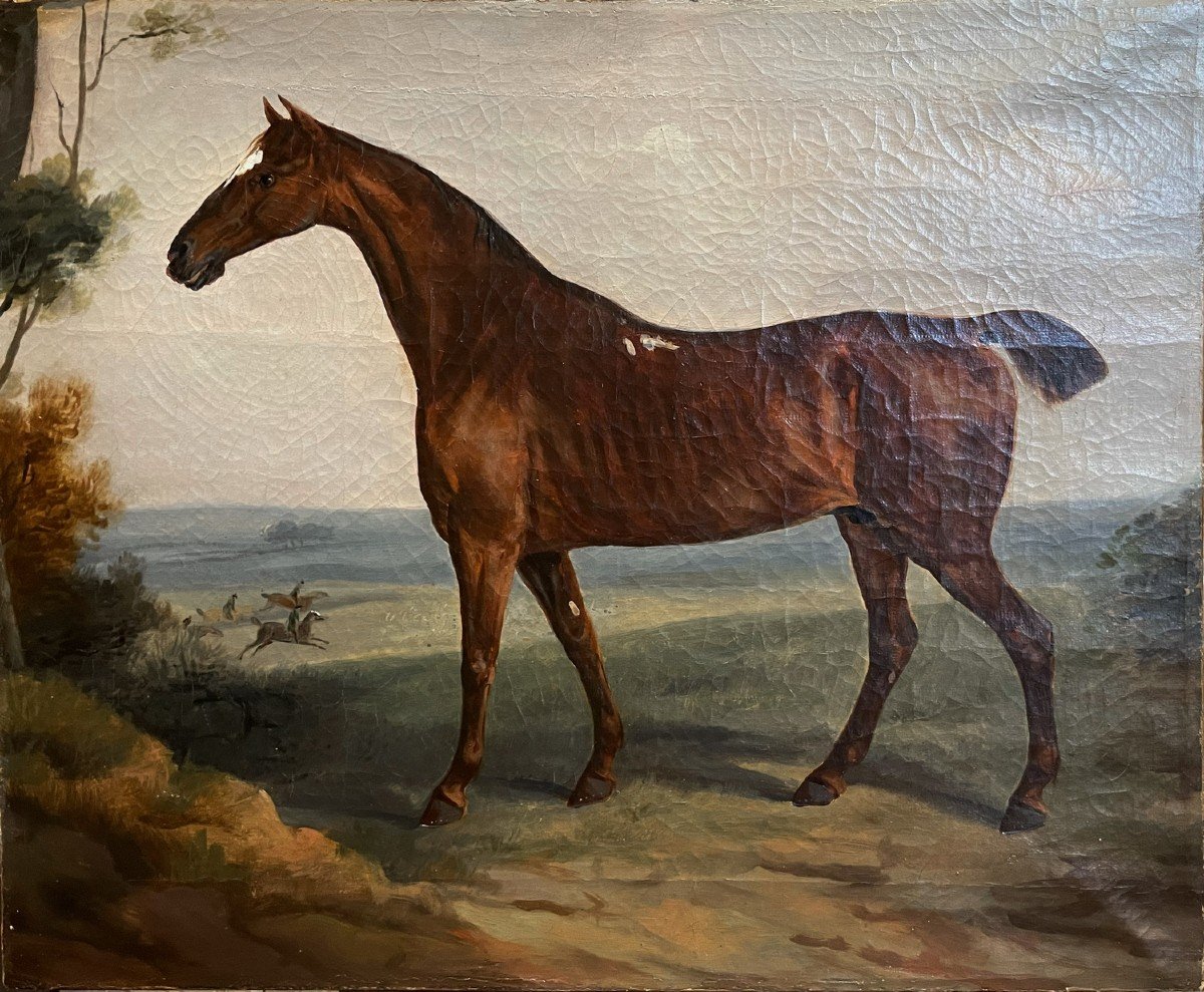 Ec. Française Du XIXe, Dans Le Goût De Géricault, Portrait De Cheval, Huile Sur Toile.-photo-2