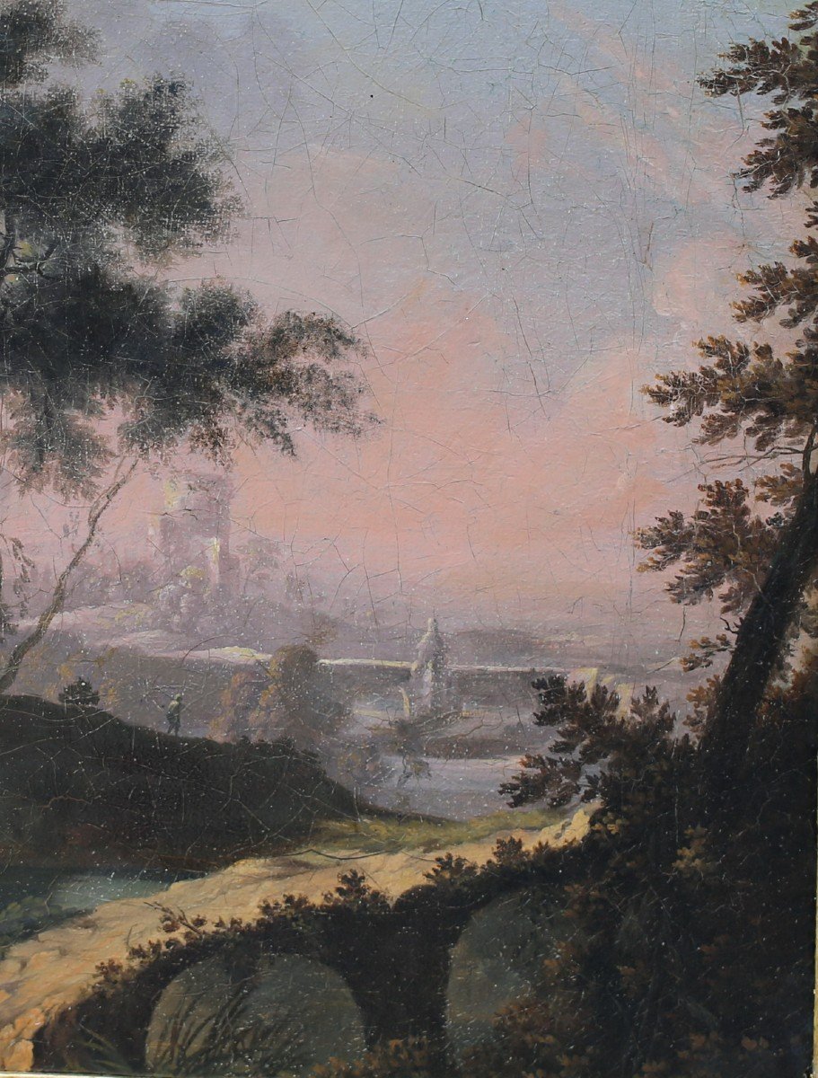 Jan Van Huysum 1682-1749 Autour De, Paysage Et Fontaine.-photo-2