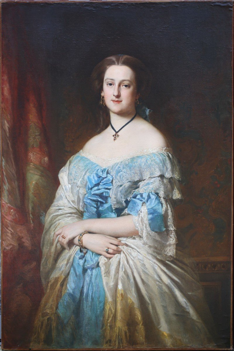 Edouard Dubufe 1819-1883, Portrait d'Elisabeth De Flavigny, Marquise De La Grange En 1852.-photo-2