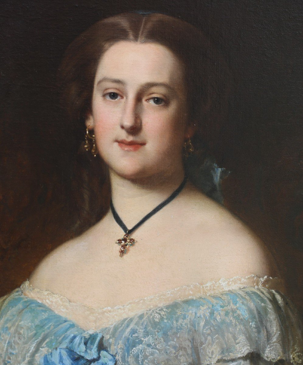 Edouard Dubufe 1819-1883, Portrait d'Elisabeth De Flavigny, Marquise De La Grange En 1852.-photo-3