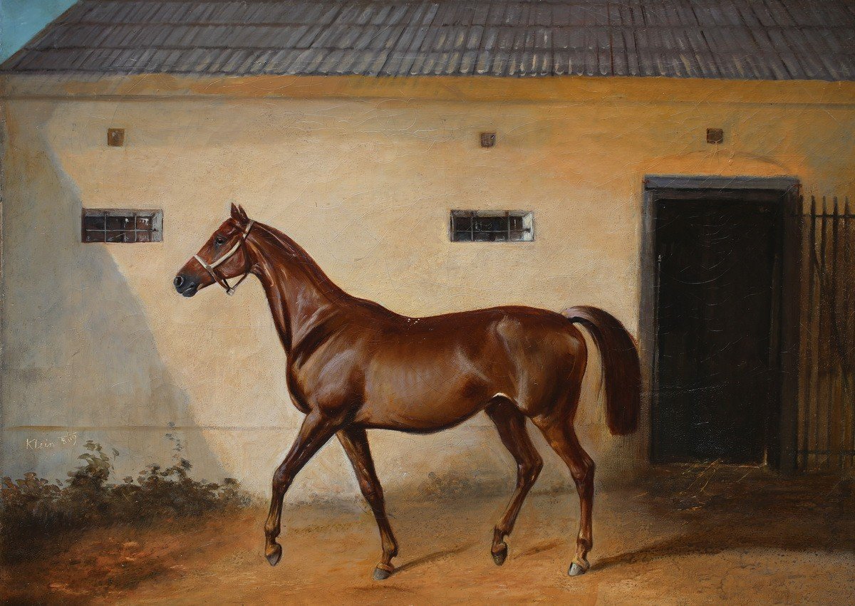 Johann Adam Klein 1792-1875, Portrait Of A Horse In Front Of The Stable In 1869.-photo-2