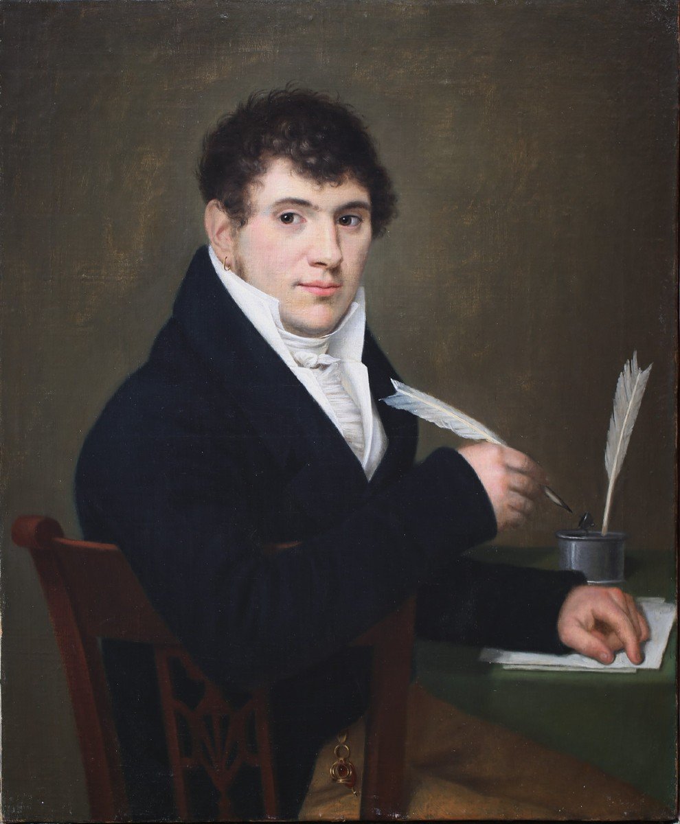 Ecole Française Du XIXème, Portrait De Jeune Homme écrivant.-photo-2