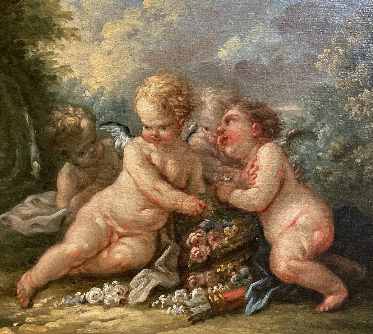 Francois Boucher 1703-1770 Workshop Of, Cherubs At The Vasque Of Flowers.-photo-3