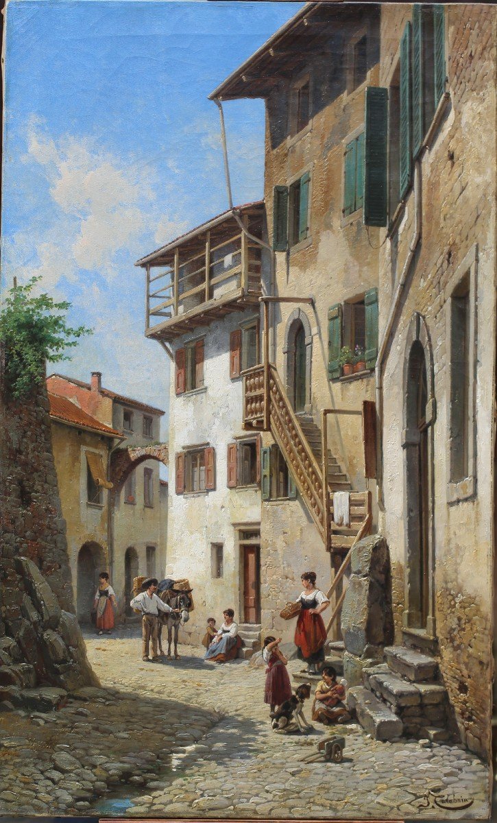 Jacques Carabain 1834-1933 Scène De Rue En Italie à Riva En 1885.-photo-2