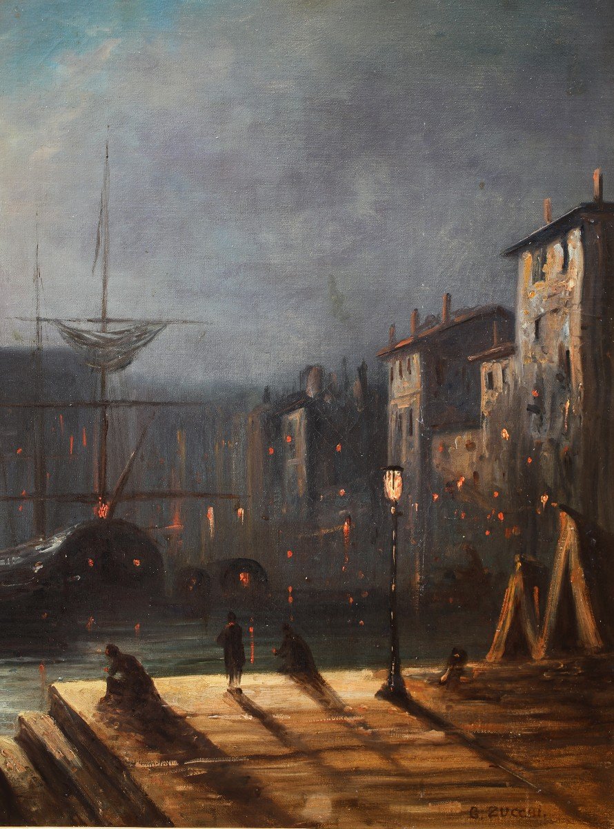 Italian School Late 19th Century, G.zucchi, Venice At Nightfall.-photo-3