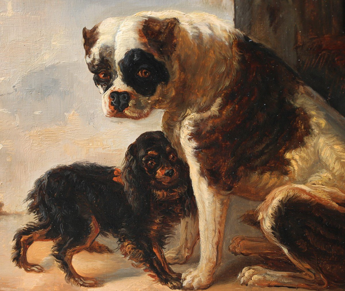 Ecole Française Du XIXème, S Belly 1853, Deux Chiens, Huile Sur Panneau .-photo-4