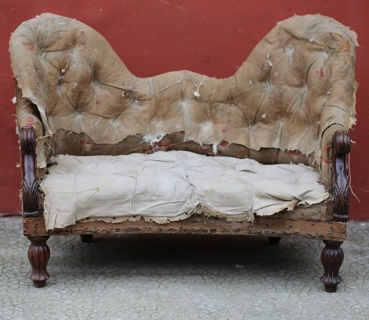 Small Child's Sofa Said To Ear, In Padded Mahogany Period N.iii -photo-2