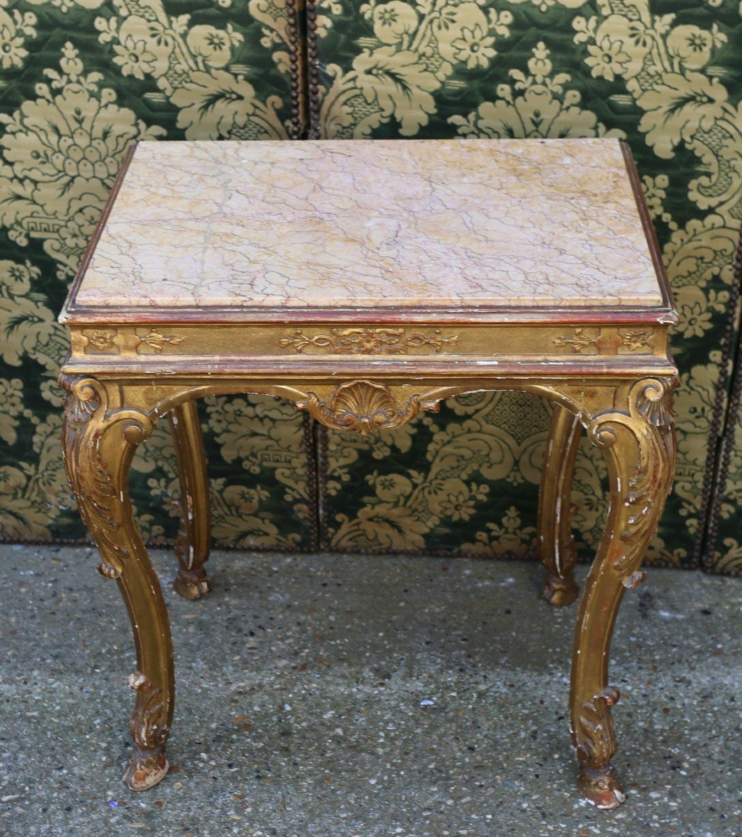 Middle Table In Golden Wood, Regency Style, Spanish Brocatelle Marble Top-photo-3