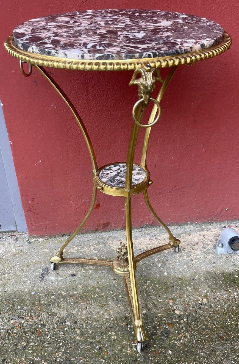 Louis XVI Style Pedestal Table Circa 1940, In Gilt Bronze And Marble-photo-2