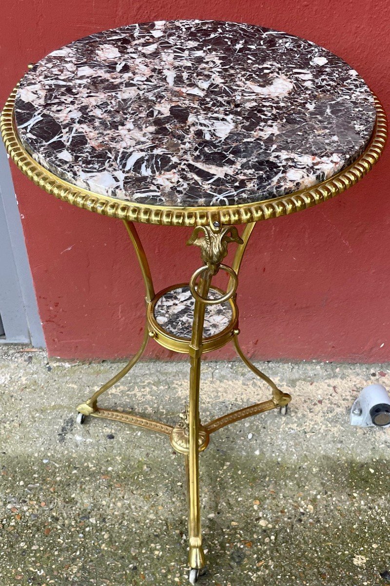 Louis XVI Style Pedestal Table Circa 1940, In Gilt Bronze And Marble