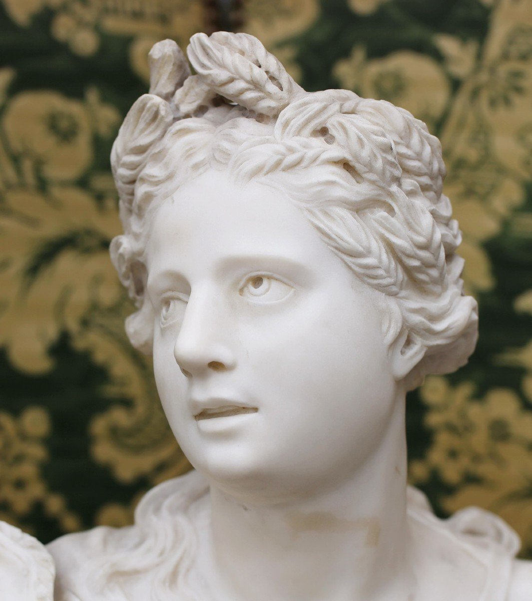 Italian School From The 18th Century, Allegory Of Autumn And Summer, Pair Of Marble Busts.-photo-4