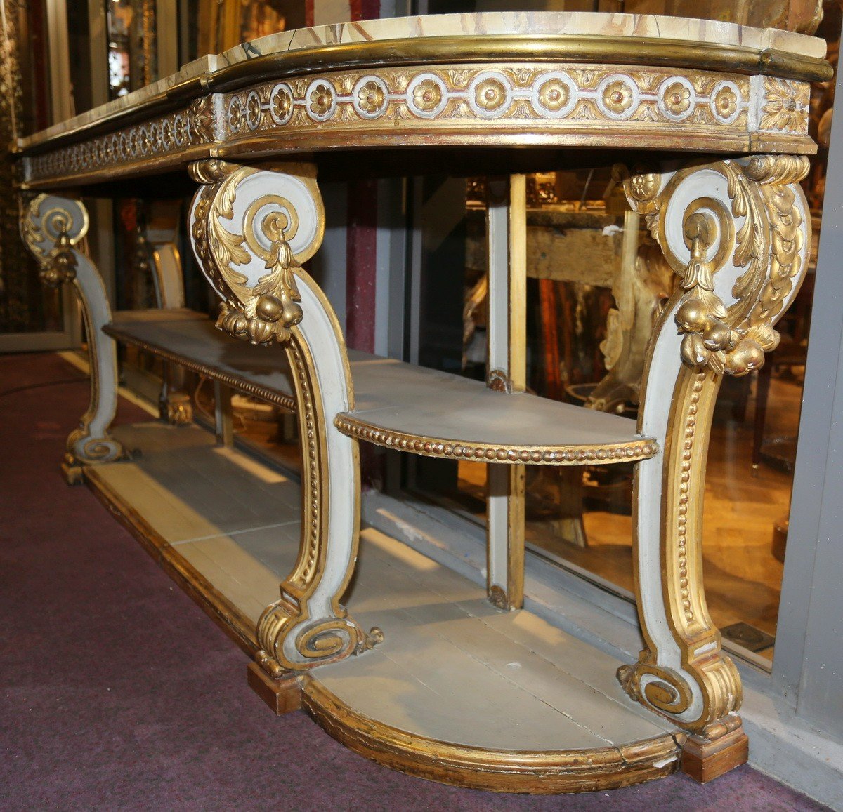 Important Louis XVI Style Console, 19th Century, Carved And Lacquered Molded Wood.-photo-3