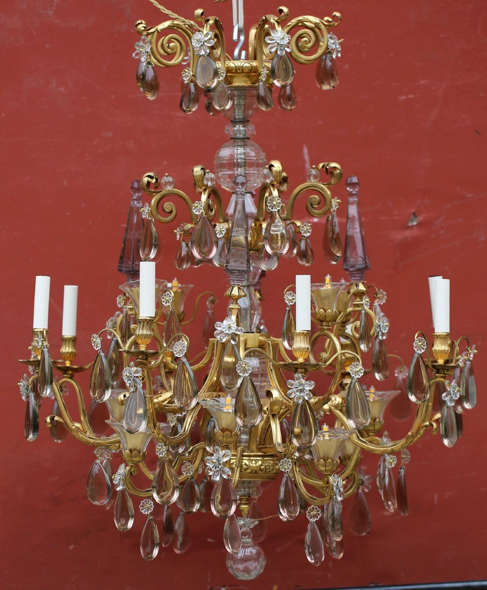 Pair Of Chandeliers In Bronze And Gold-plated Brass, Early 20th Century, Transition Style, 8 Lights.-photo-1