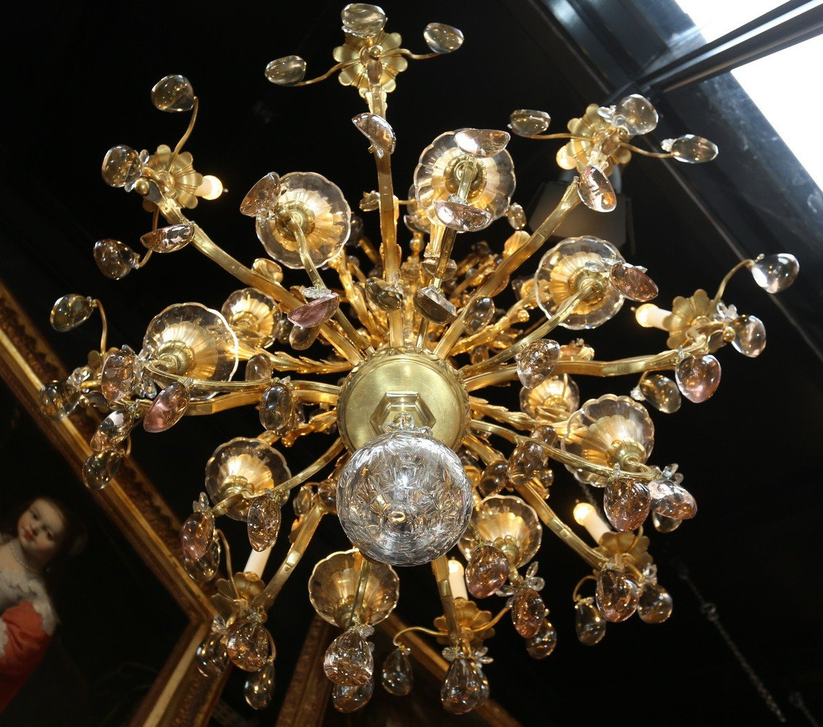 Pair Of Chandeliers In Bronze And Gold-plated Brass, Early 20th Century, Transition Style, 8 Lights.-photo-2