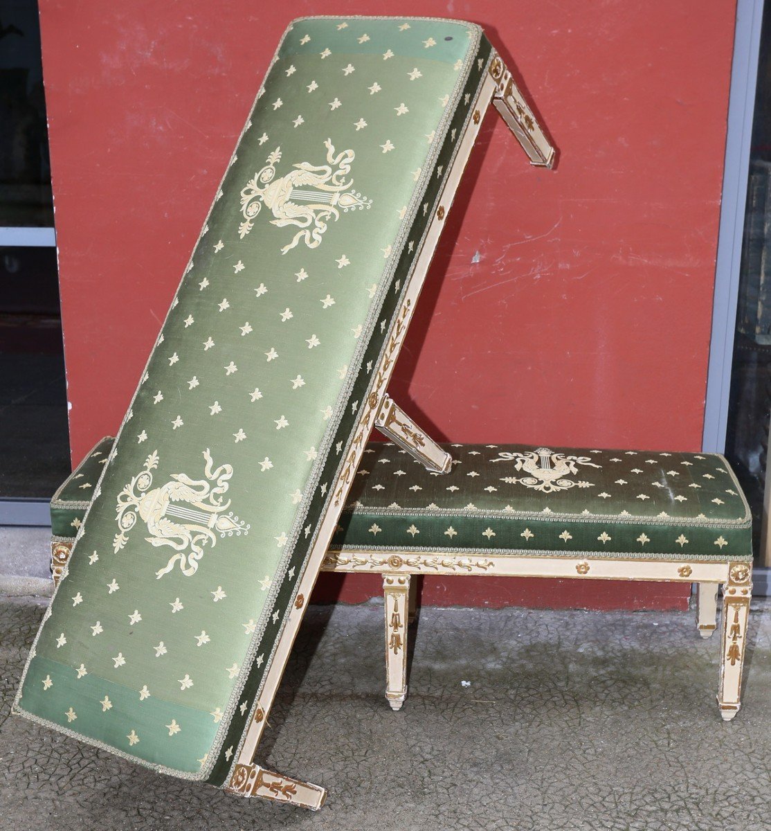 Pair Of Restoration Period Benches In Lacquered And Gilded Wood, Decorated With Lotus Flowers