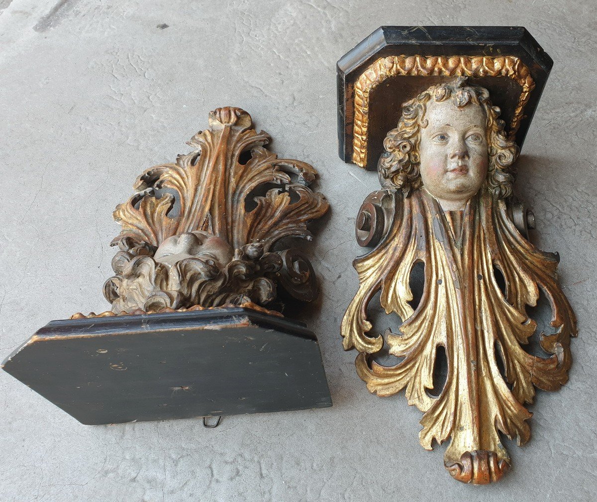 17th Century Cherub Heads Mounted In Wall Consoles-photo-5