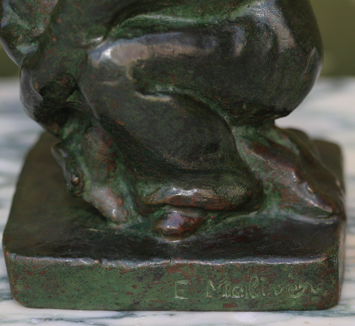 Emile Malivert 1885-1944 Tendresse Maternelle, Bronze à Patine Verte Antique Valsuani Fondeur-photo-4