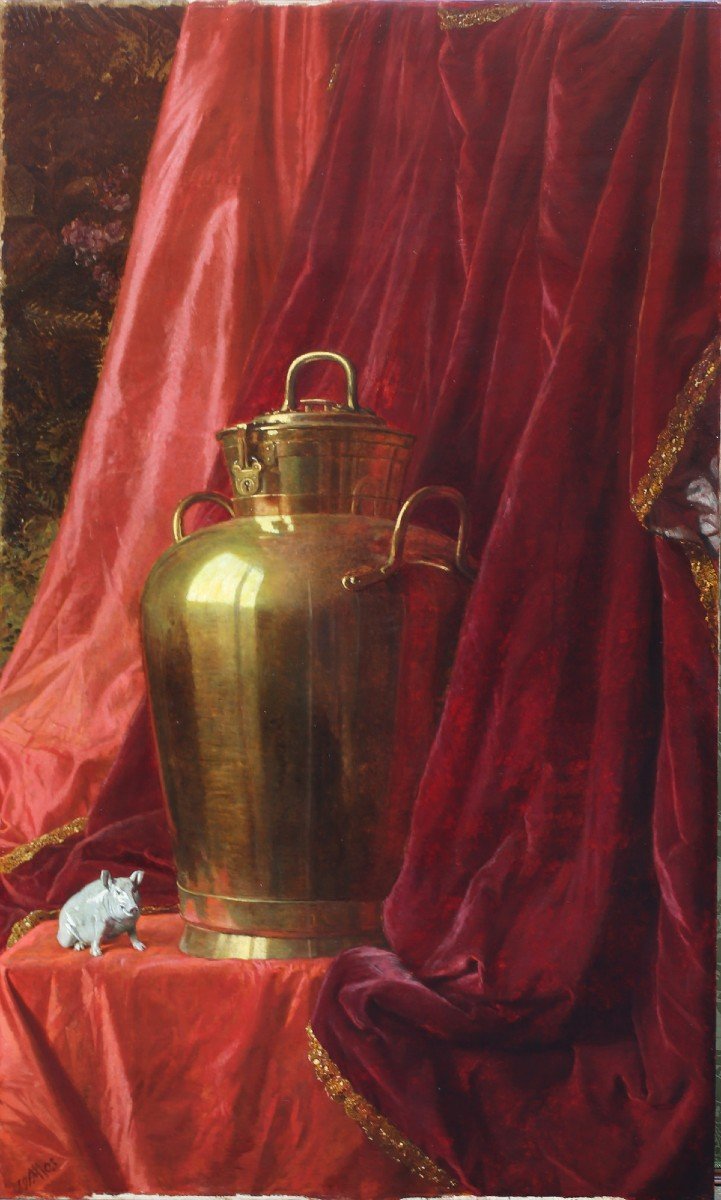 Comte Andrzej De Mniszek 1823-1905, Nature Morte Au Pot En Cuivre Et Tirelire 1903-photo-2