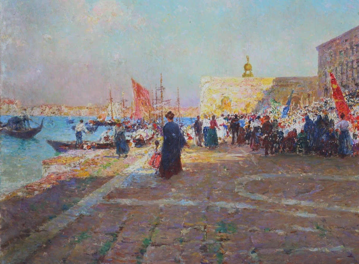 Julien Gustave Gagliardini 1846-1927, Procession Devant La Salute à Venise.-photo-4