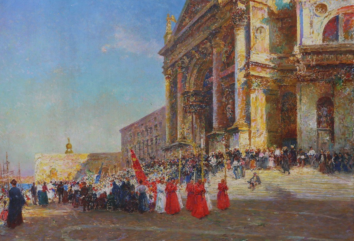 Julien Gustave Gagliardini 1846-1927, Procession Devant La Salute à Venise.-photo-1