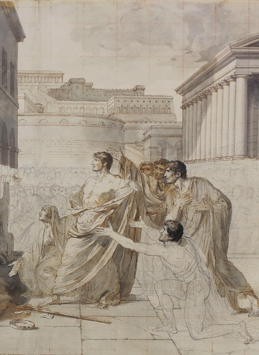 Jean François Peyron 1744-1814  Autour De, Brutus Condamnant Ses Fils à Mort, Dessin Et Lavis.-photo-4