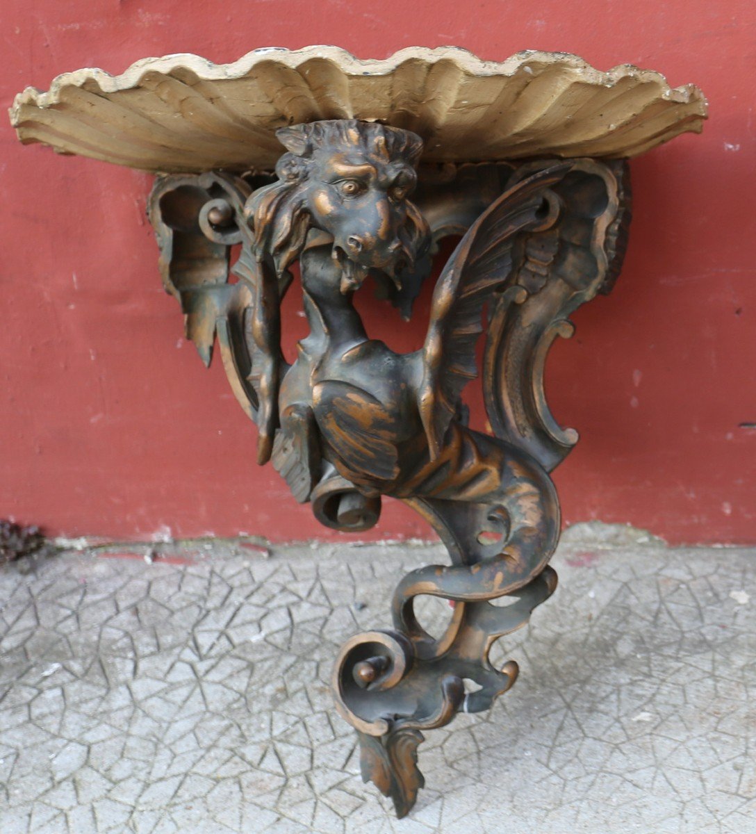 Italy 19th Century, Pair Of Wall Consoles Decorated With Winged Dragons-photo-3