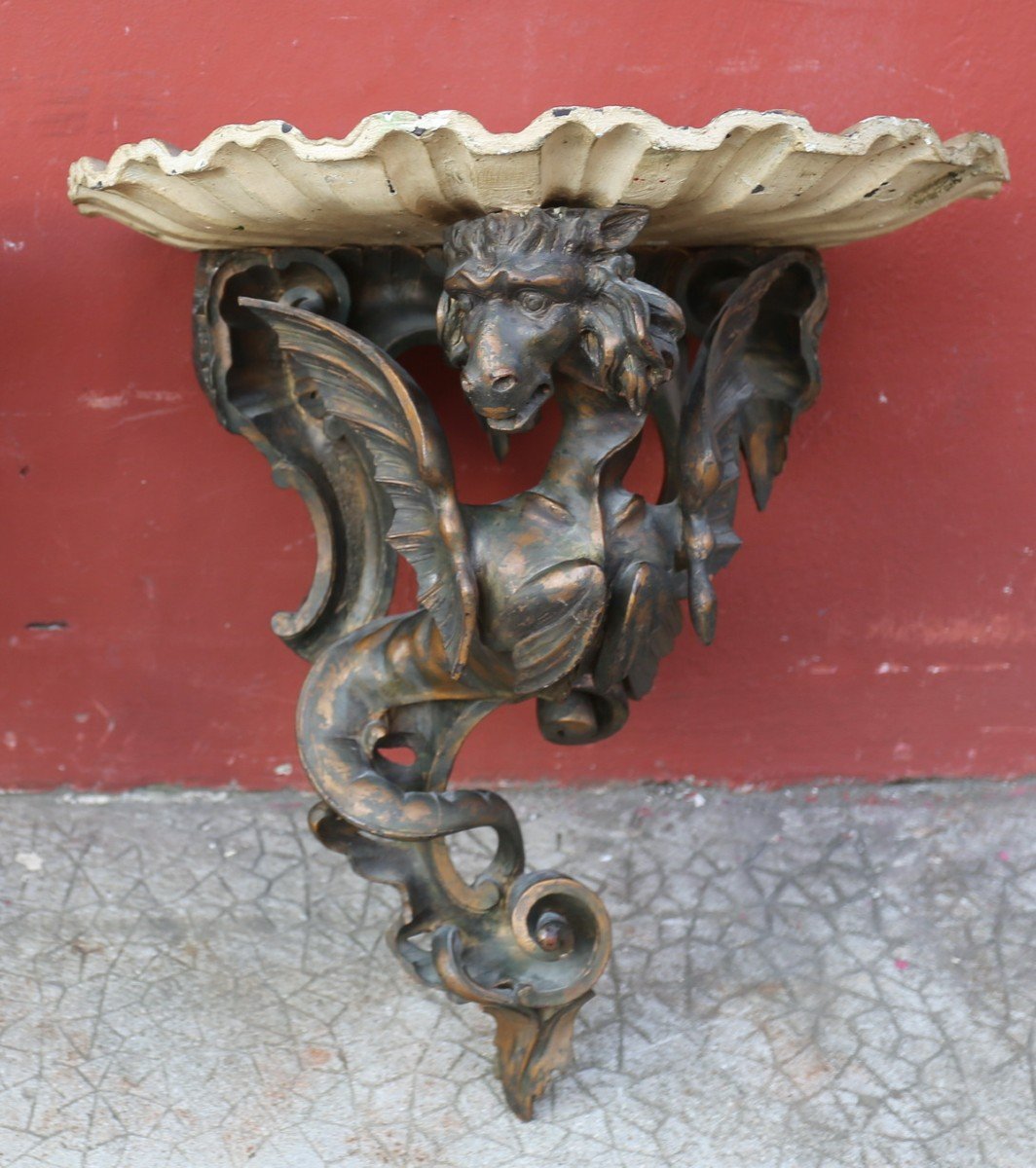 Italy 19th Century, Pair Of Wall Consoles Decorated With Winged Dragons-photo-4