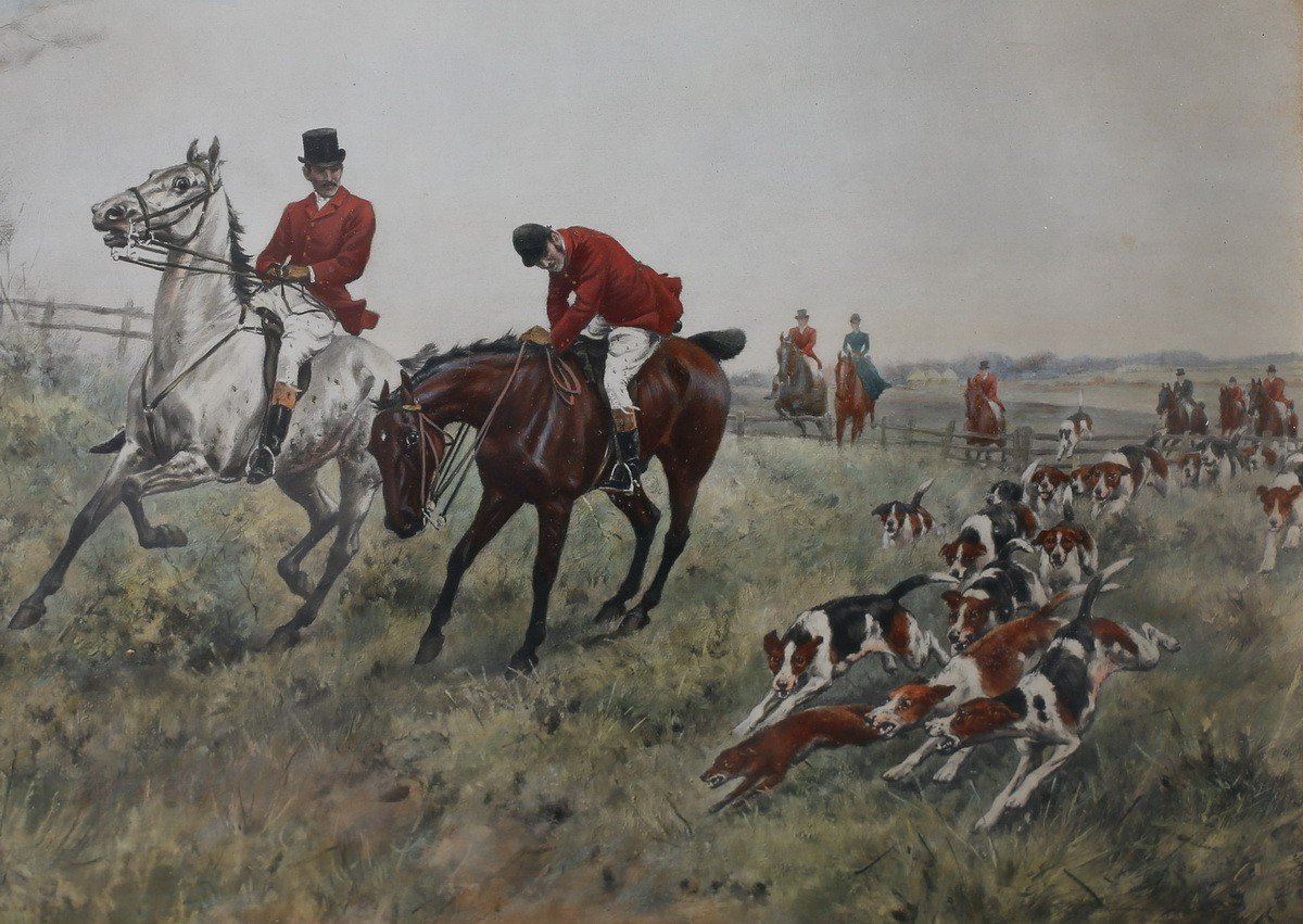 Thomas Blinks 1860-1912, Scènes De Chasse à Courre, Aquarelles Gouachées Sur Papier -photo-3