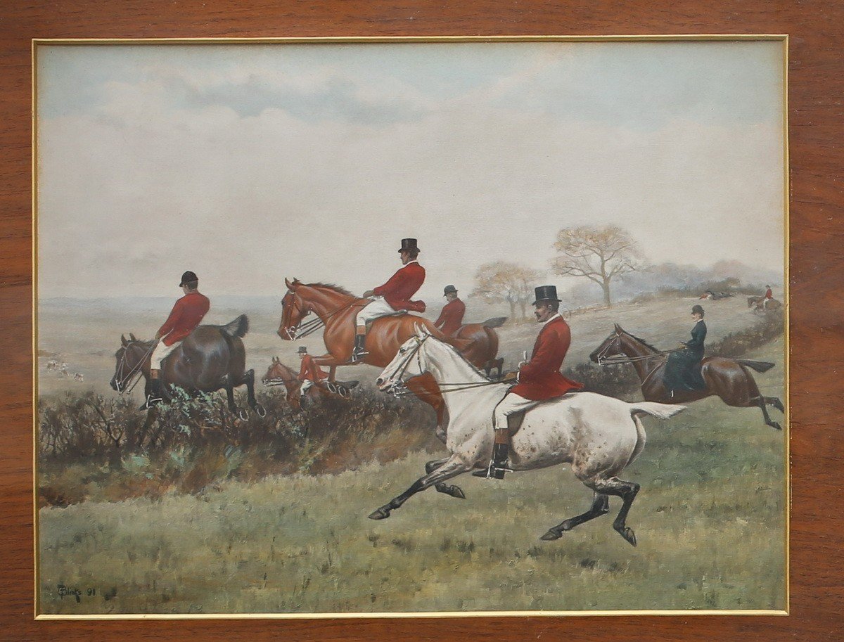 Thomas Blinks 1860-1912, Scènes De Chasse à Courre, Aquarelles Gouachées Sur Papier -photo-2