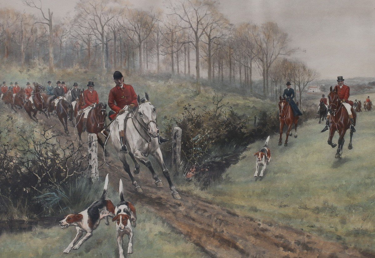 Thomas Blinks 1860-1912, Scènes De Chasse à Courre, Aquarelles Gouachées Sur Papier -photo-1