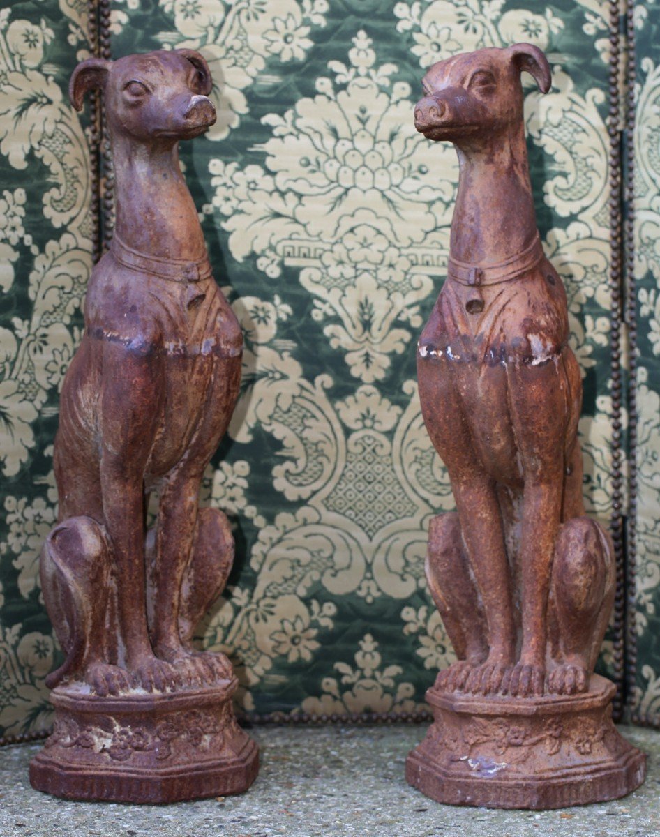 Fonderie Du Val D Osne, Pair Of Seated Greyhounds, Cast Iron Circa 1880