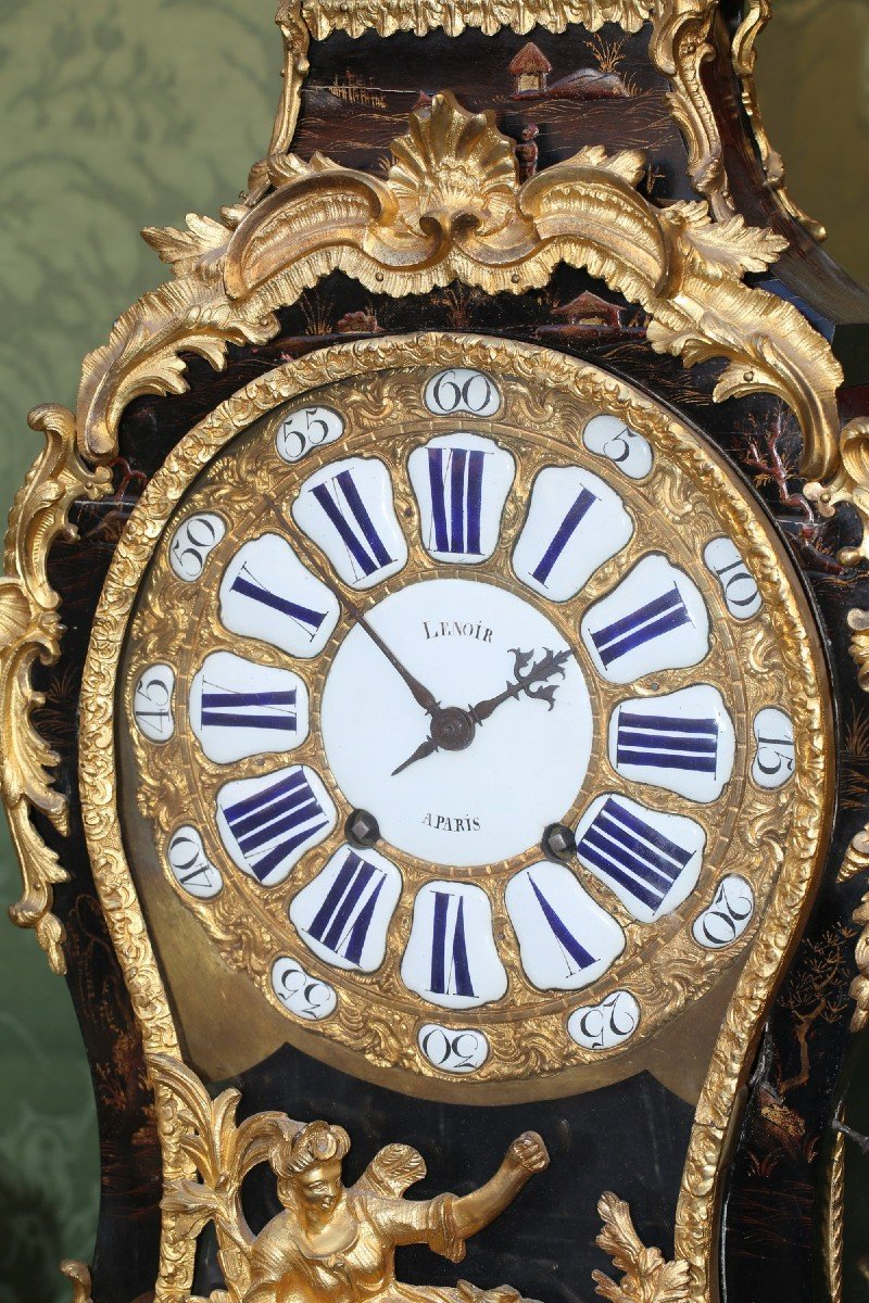 Wall Clock And Console In Parisian Varnish With Chinese Decor Circa 1750-photo-2