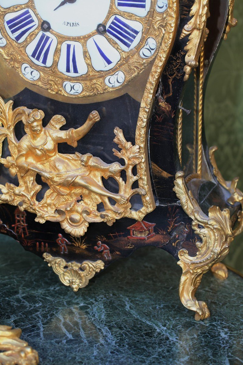 Wall Clock And Console In Parisian Varnish With Chinese Decor Circa 1750-photo-3