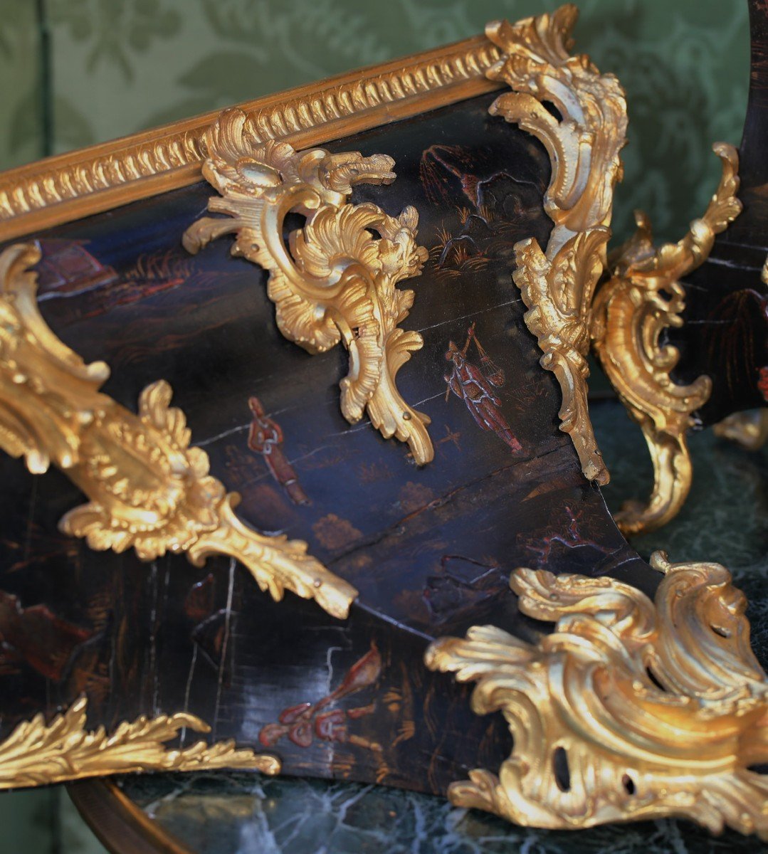 Wall Clock And Console In Parisian Varnish With Chinese Decor Circa 1750-photo-4