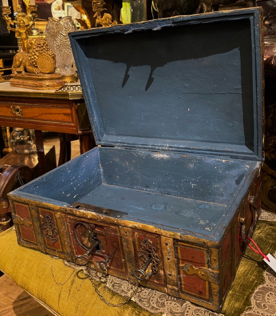 17th Century Lacquered Metal And Wood Mail Box With 3 Keys And Secrets-photo-3