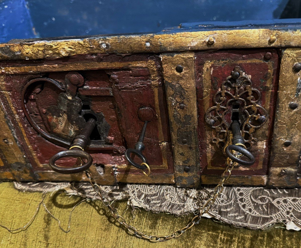 17th Century Lacquered Metal And Wood Mail Box With 3 Keys And Secrets-photo-1