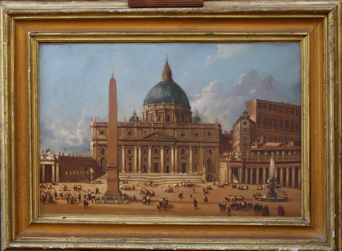 Italian School Of The Late Nineteenth Century, St Peter's In Rome (veduta), Oil On Copper