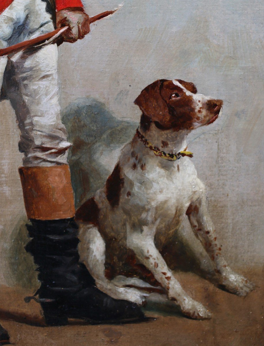 Italian School Of The 19th Century, Portrait Of A Piqueux Hunter And His Dog.-photo-3