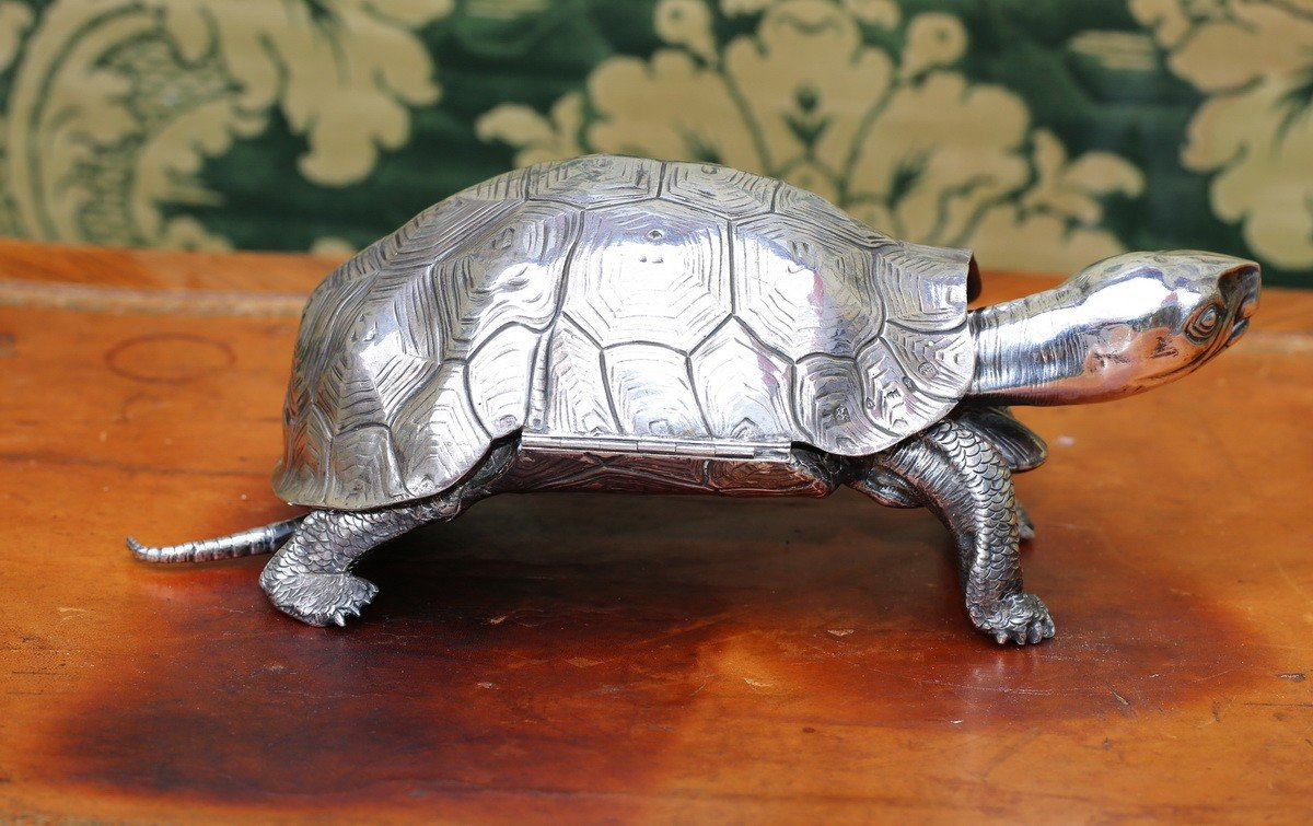 Encrier En Argent En Forme De Tortue Neresheimer De Hanau  Importé En Angleterre Vers 1900.-photo-1