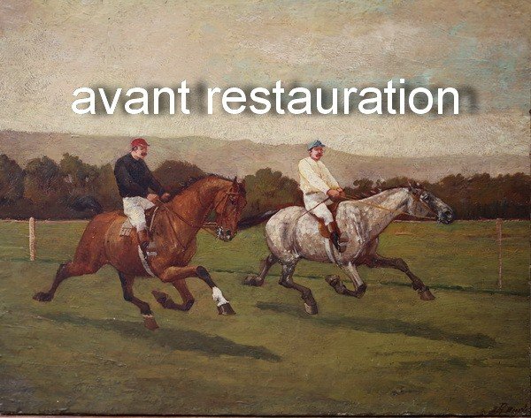 English School Of The 19th Century, Mounted Trotting Race, Oil On Panel.-photo-1