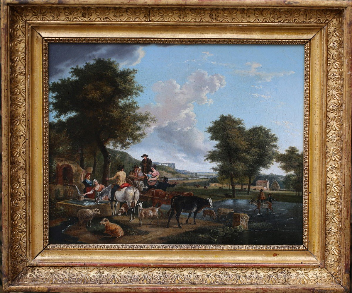 Jean Louis Demarne 1752-1829 Around, Animated Landscapes, Pair Of Paintings-photo-3