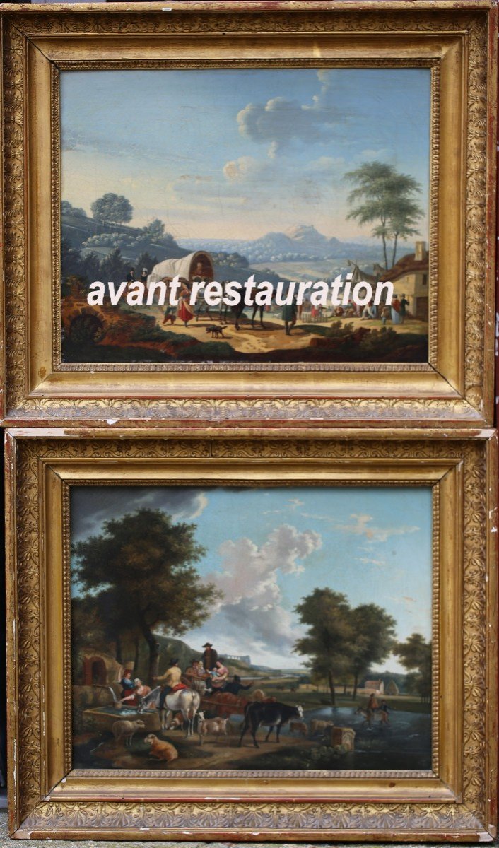 Jean Louis Demarne 1752-1829 Around, Animated Landscapes, Pair Of Paintings-photo-7