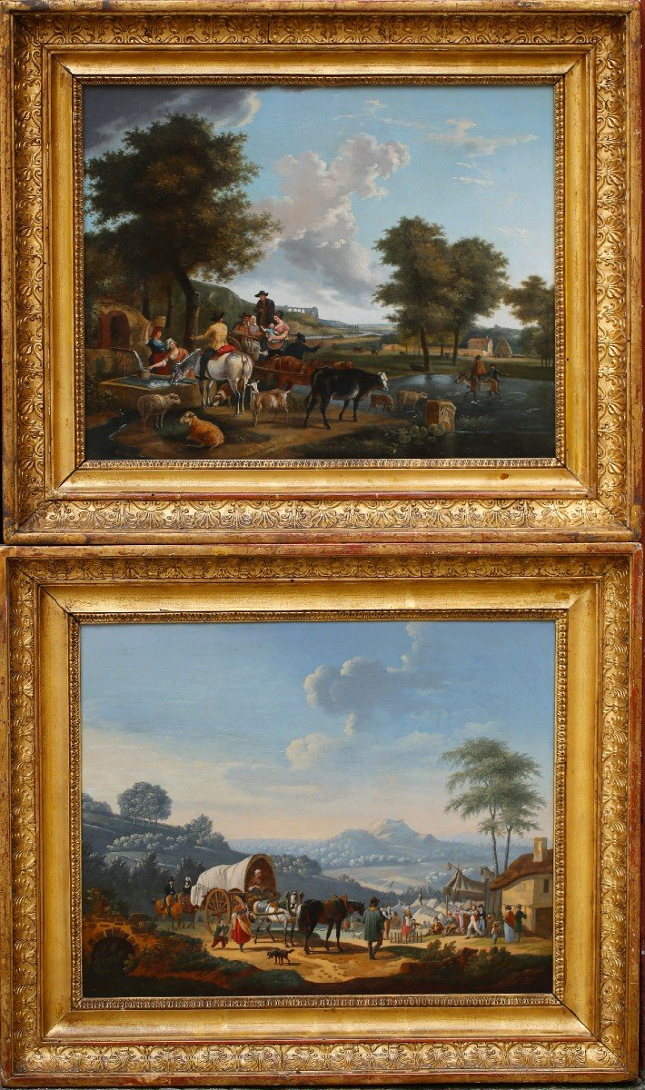 Jean Louis Demarne 1752-1829 Around, Animated Landscapes, Pair Of Paintings