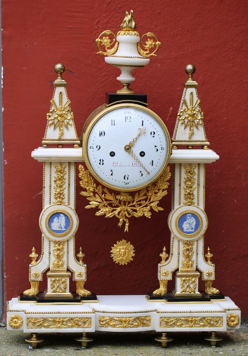 Large Louis XVI Period Portico Clock From Piolaine In Paris.