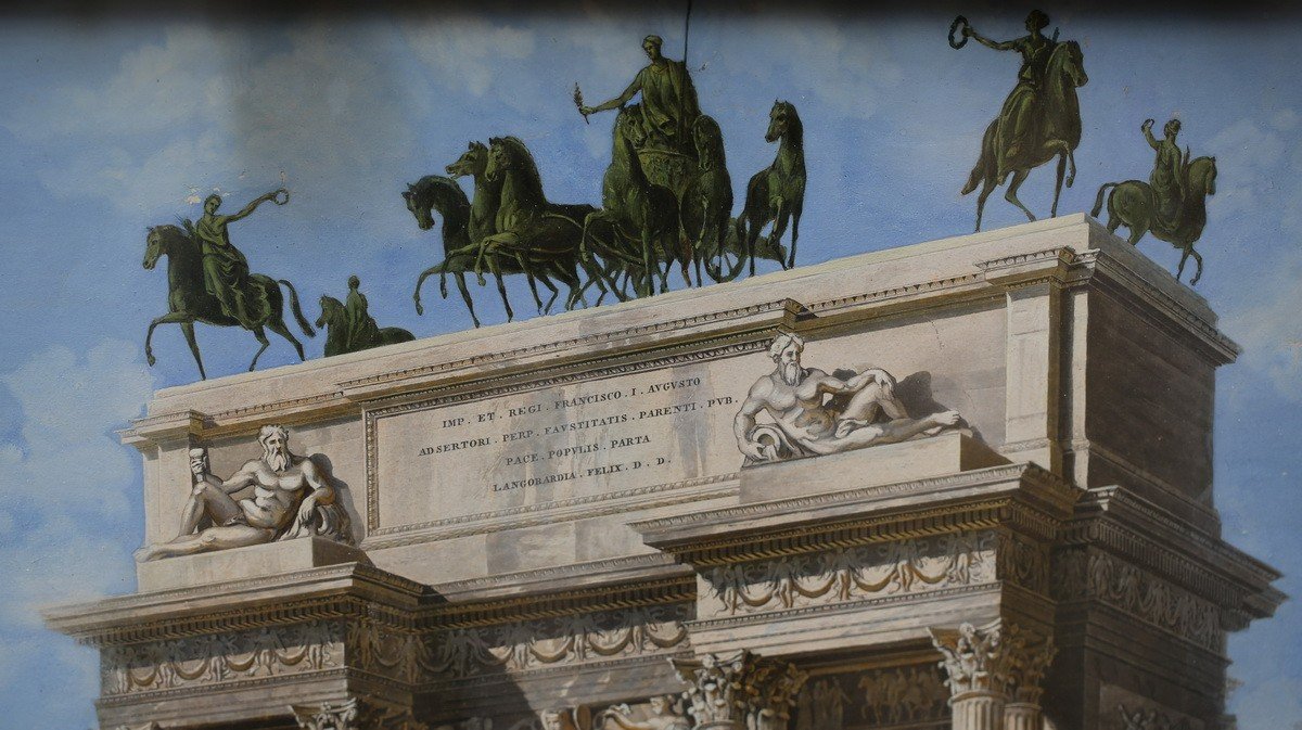 Ecole Italienne Début Du XIX, Arco Della Pace à Milan, Gouache Sur Papier.-photo-3