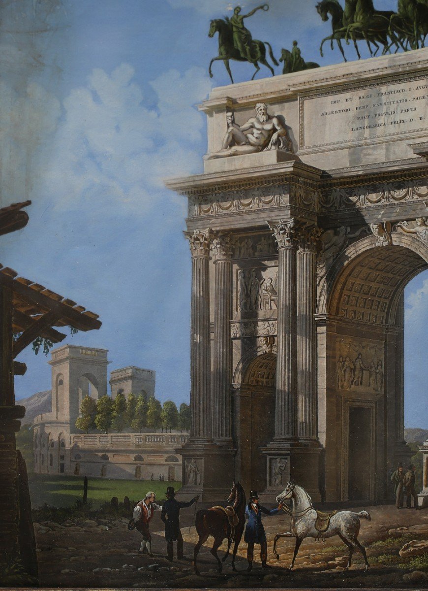 Ecole Italienne Début Du XIX, Arco Della Pace à Milan, Gouache Sur Papier.-photo-1