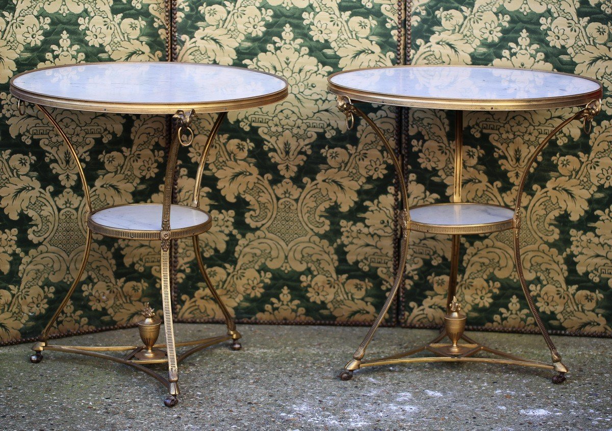 Pair Of Louis XVI Style Gueridons Maison Lavigne 20th Century, Gilt Bronze.-photo-2